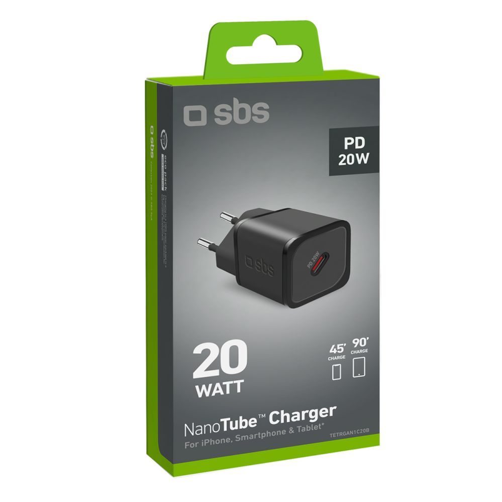 Adaptrid SBS SBS TETRGAN1C20K 20W GaN USB-C Wall Charger with Power Delivery - Black