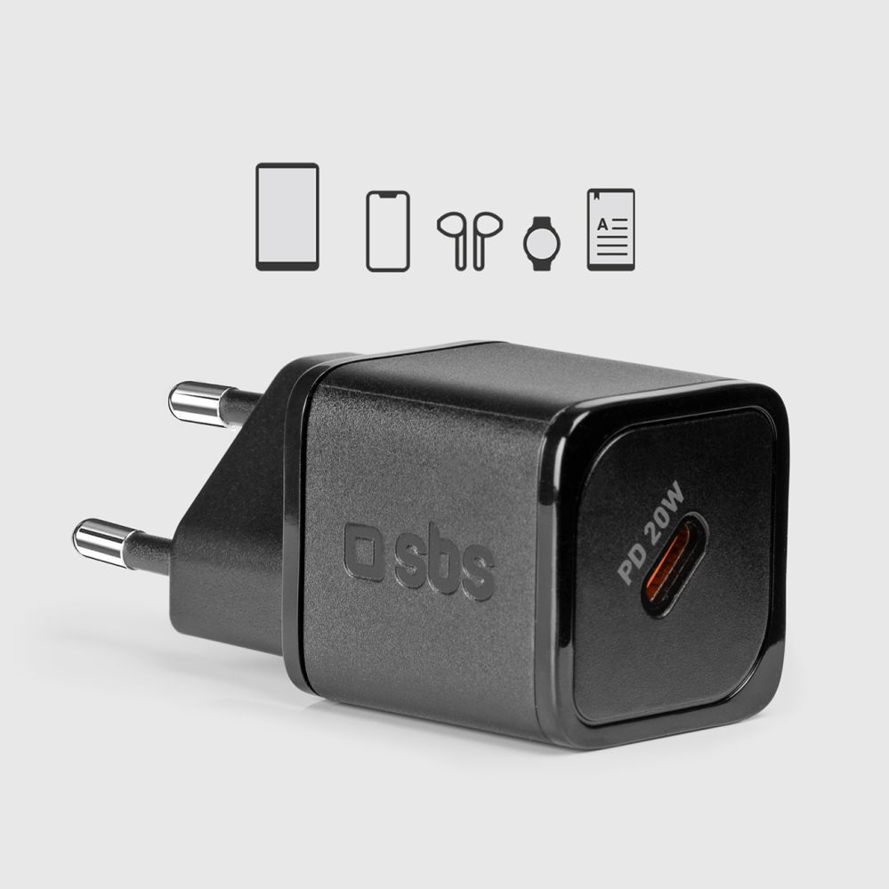 Adaptrid SBS SBS TETRGAN1C20K 20W GaN USB-C Wall Charger with Power Delivery - Black