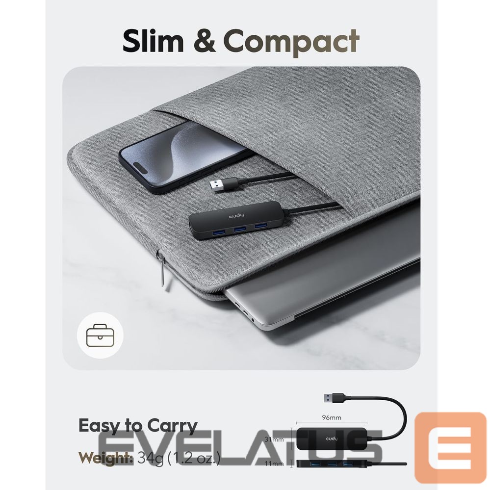 Ruuterid Cudy UH40A PortMate USB-A to 4-Port USB 3.0 Hub 5Gbps Data Only Plastic Compact Black