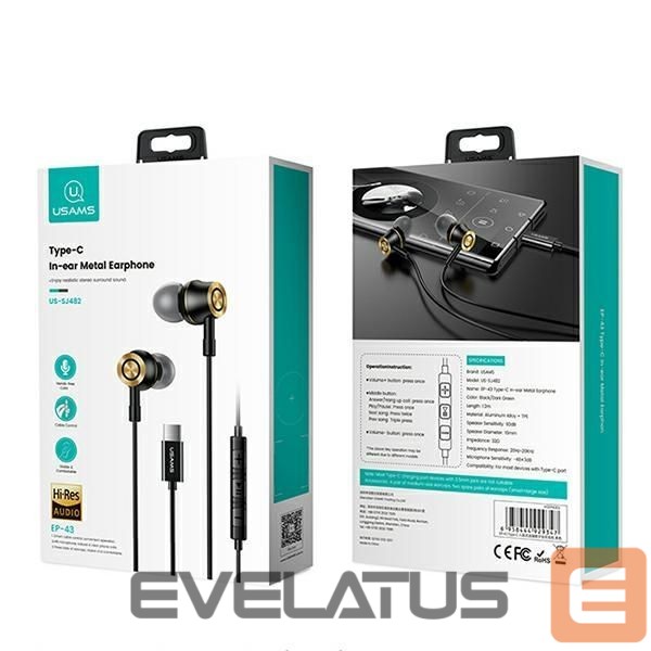 Kõrvaklapid USAMS USAMS Słuchawki stereo EP-43 metal USB-C czarny/black HSEP4301