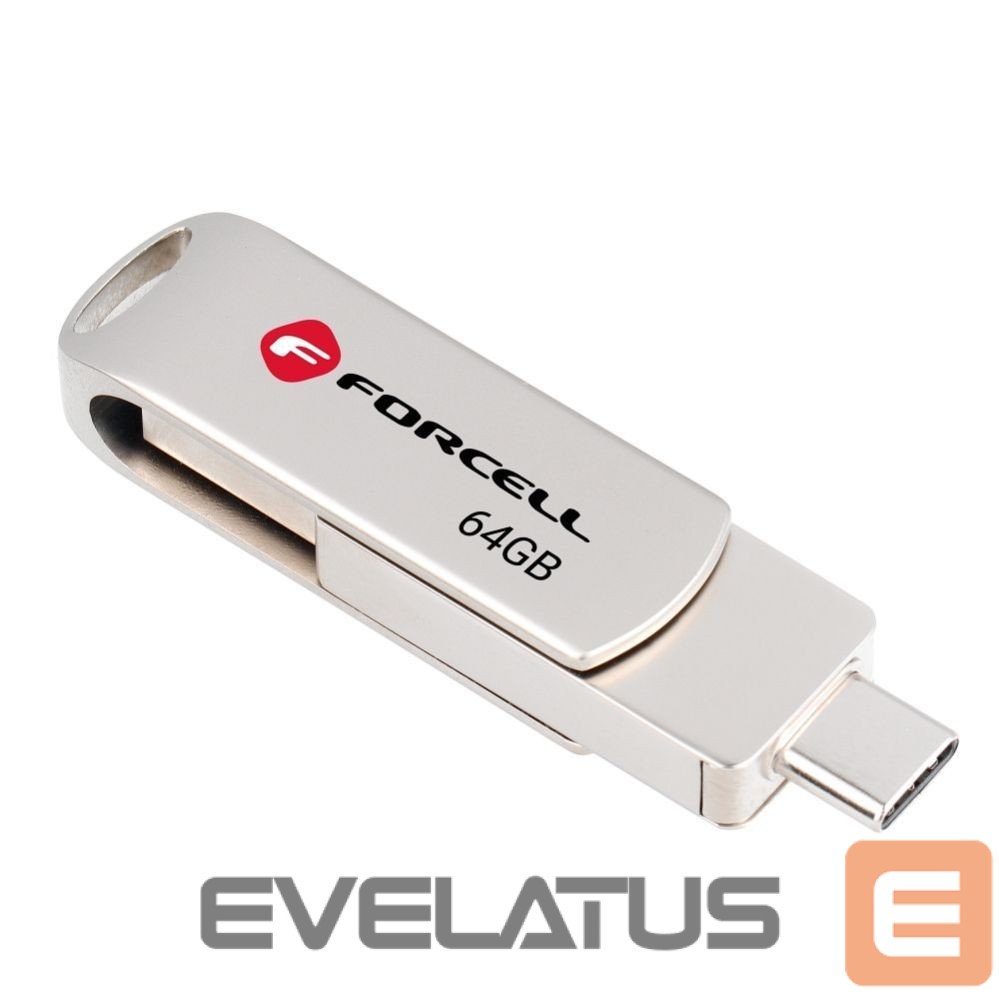 Mälukaardid Forcell Pendrive 64GB USB 3.2 Gen 1 (USB A / USB C) Forcell F-Data Metal Duo silver