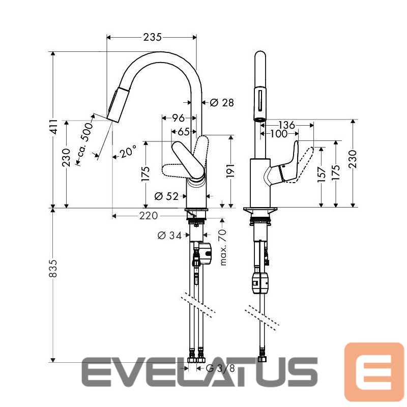 For kitchen HANSGROHE Hansgrohe Focus M41 Single lever kitchen mixer 240, pull-out spray, 2jet 31815000