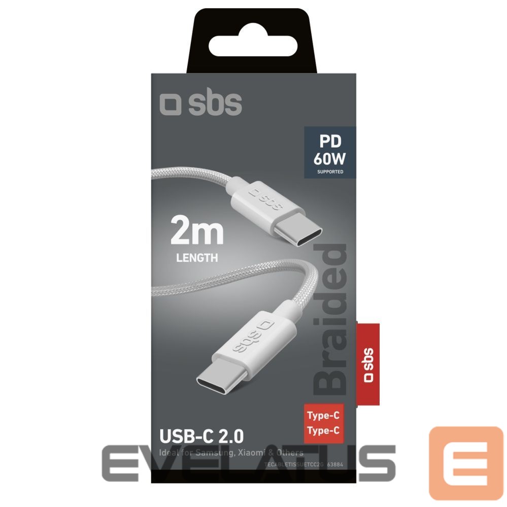 Cable SBS SBS TECABLETISSUETCC2G Cable 2 x USB-C 2m 60W with Power Delivery - Gray