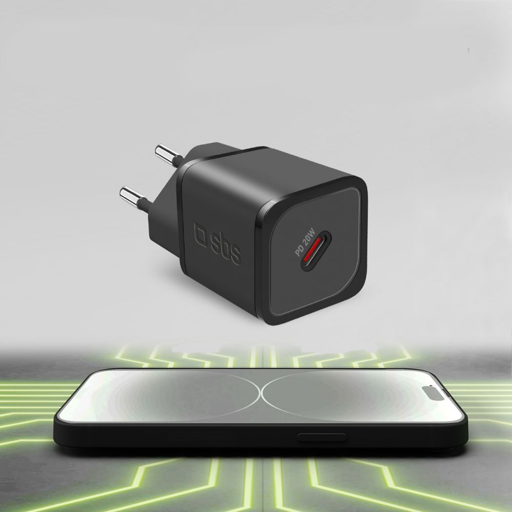 Adaptrid SBS SBS TETRGAN1C20K 20W GaN USB-C Wall Charger with Power Delivery - Black