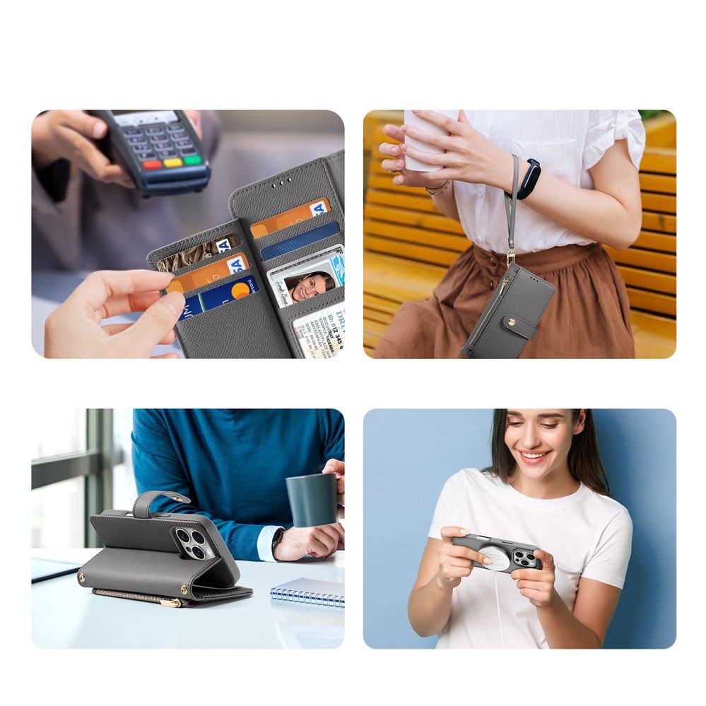 Tagakaaned Dux Ducis Dux Ducis Lawa Leather Case for iPhone 16 Pro Max with Detachable Magnetic Wallet - Gray