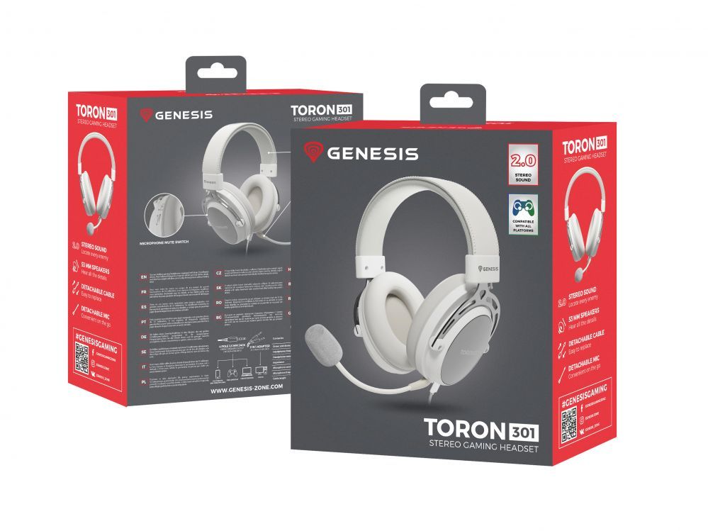 Wireless headphones Genesis Gaming Headset | Toron 301 | Wired | Over-ear | Microphone | White