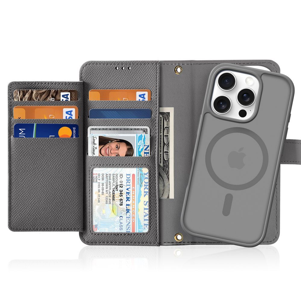 Tagakaaned Dux Ducis Dux Ducis Lawa Leather Case for iPhone 16 Pro Max with Detachable Magnetic Wallet - Gray