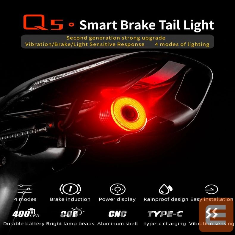 Jalgratta tarvik Rockbros Rockbros Q5 Rear Bike Light with Intelligent Stop System - Black