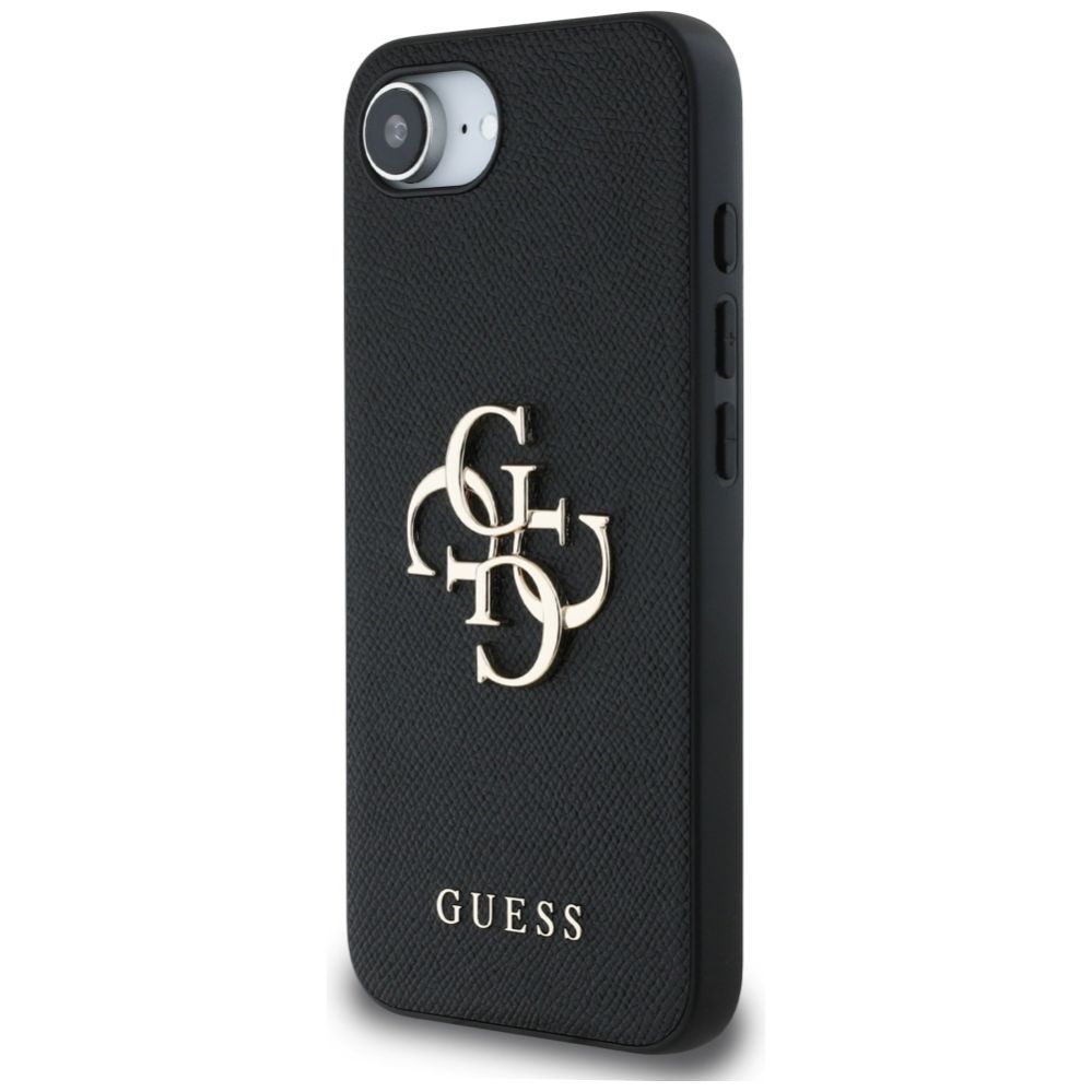 Tagakaaned Guess Guess PU Grained 4G Metal Logo case for iPhone 16e - black