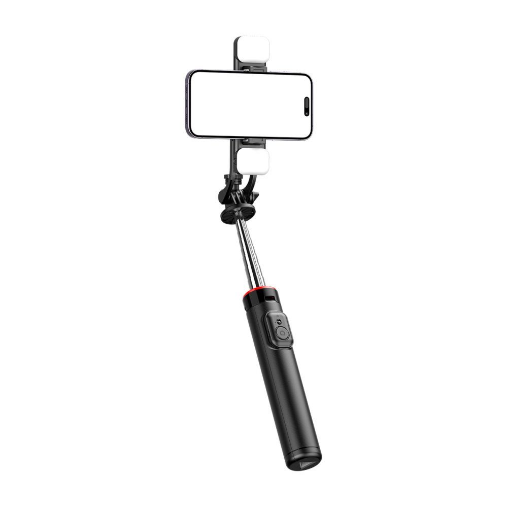 Camera accessory Hurtel Selfie stick WC13YDS telescopic tripod 1.3m with double lamp and phone holder - black