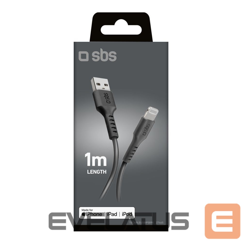 Kabelis SBS SBS TECABLEUSBIP589K USB-A - Lightning Cable 1m MFi Certified - Black