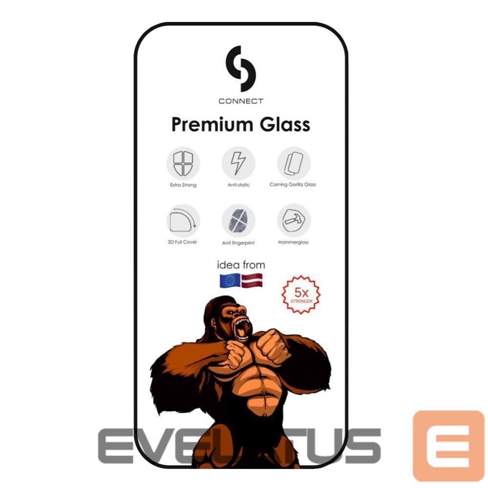 Aizsargstikls Connect Apple iPhone 16 Pro Max Corning Gorilla Glass Anti-Static 3D Full Cover 5X Stronger Black