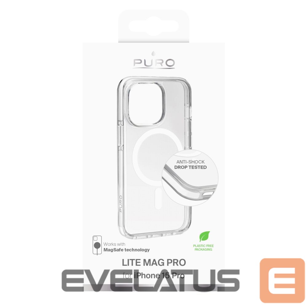 Back panel cover Puro Puro Cover in PC+TPU+TPE with integrated magnets "LITE MAG PRO" for iPhone 15 Pro, white color