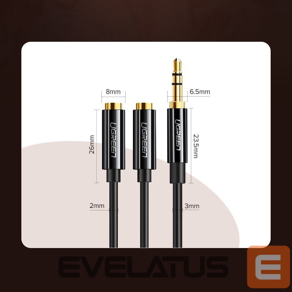 Kaabel Ugreen cable 3.5 mm headphone splitter mini jack AUX 25cm black (20816) Black