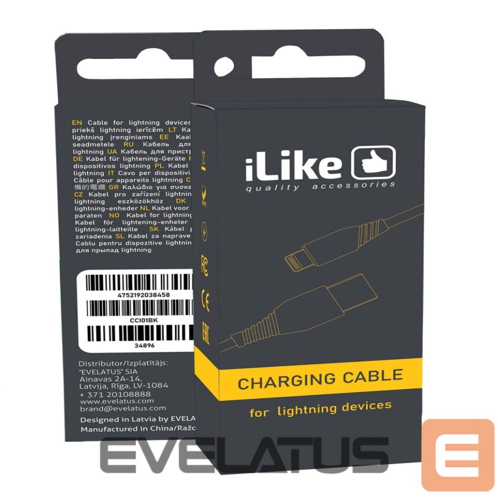 Kabelis iLike - iLike Charging Cable for lightning devices CCI01 Black