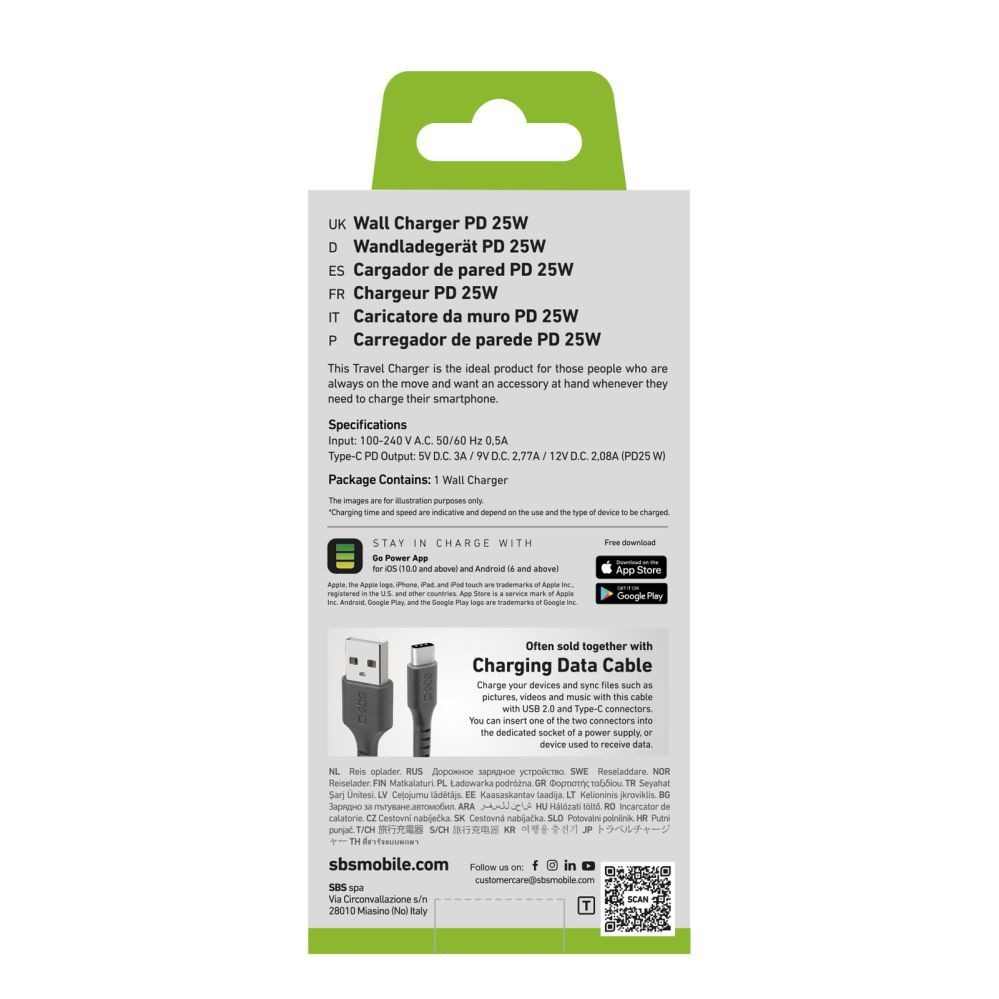 Adaptrid SBS SBS TETR1CPD25 25W USB-C Wall Charger with Power Delivery - Black