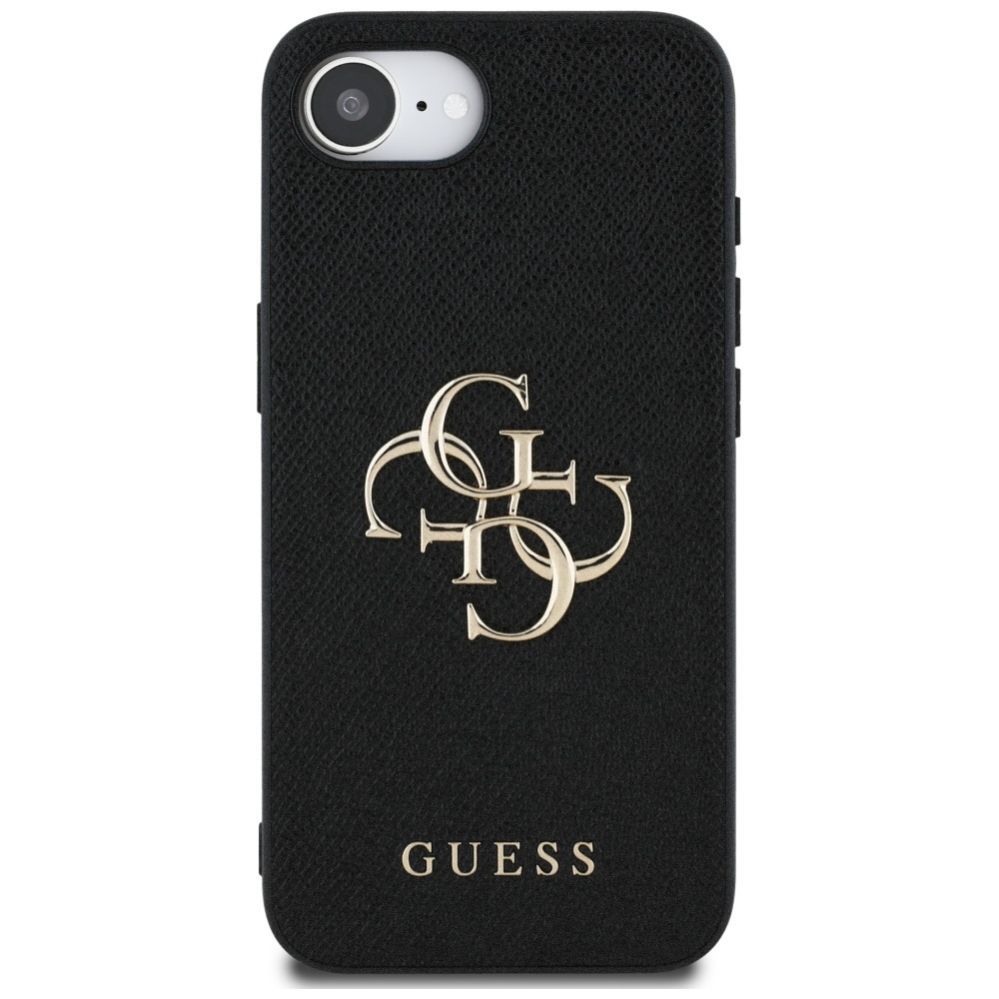 Tagakaaned Guess Guess PU Grained 4G Metal Logo case for iPhone 16e - black