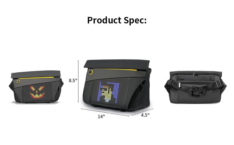 Somas un mugursomas Divoom Pixoo sling bag V Premium Weather proof with Led Pixel Art Display & App Control Black
