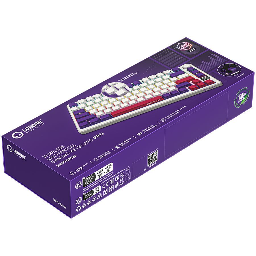 Computer keyboard LORGAR LORGAR KBP7075W, Wireless 75% Mechanical Gaming Keyboard Pro, White, EN layout