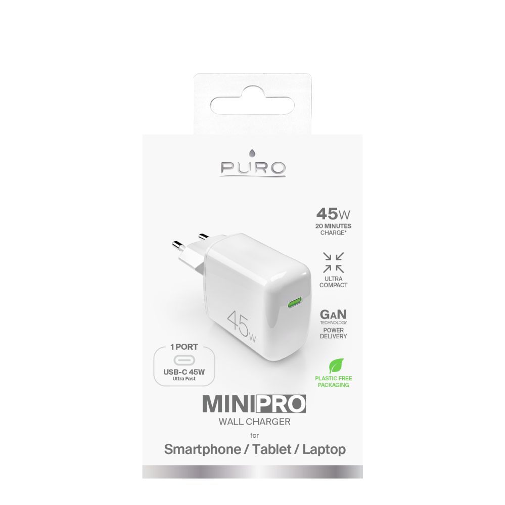 Adaptrid Puro Elektrik Puro Super Mini 45W PD GaN USB-C Wall Charger - White