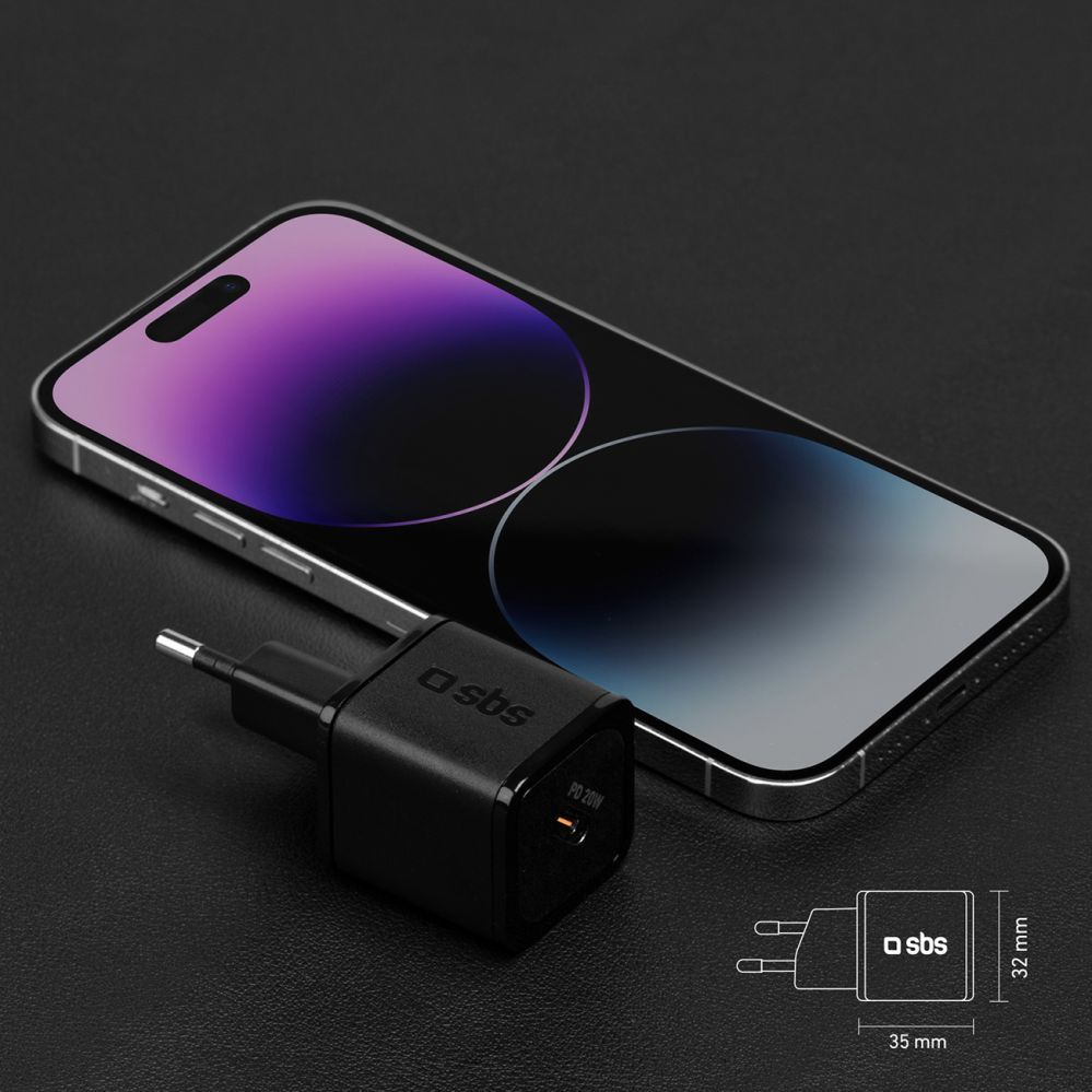 Adaptrid SBS SBS TETRGAN1C20K 20W GaN USB-C Wall Charger with Power Delivery - Black