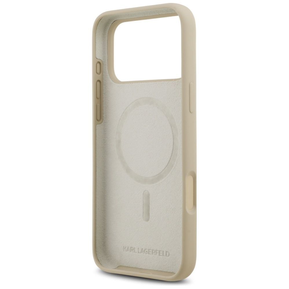 Tagakaaned Karl Lagerfeld Apple iPhone 17 Pro Max MagSafe case compatible Silicone W/ KL Sketch & Logo Brown