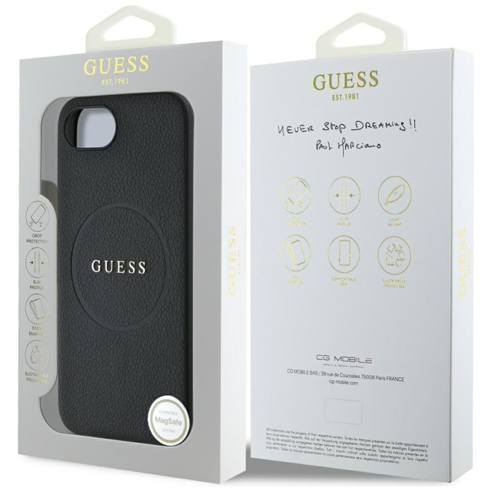 Tagakaaned Guess Guess PU Grained Classic Logo case with MagSafe for iPhone 16e - black