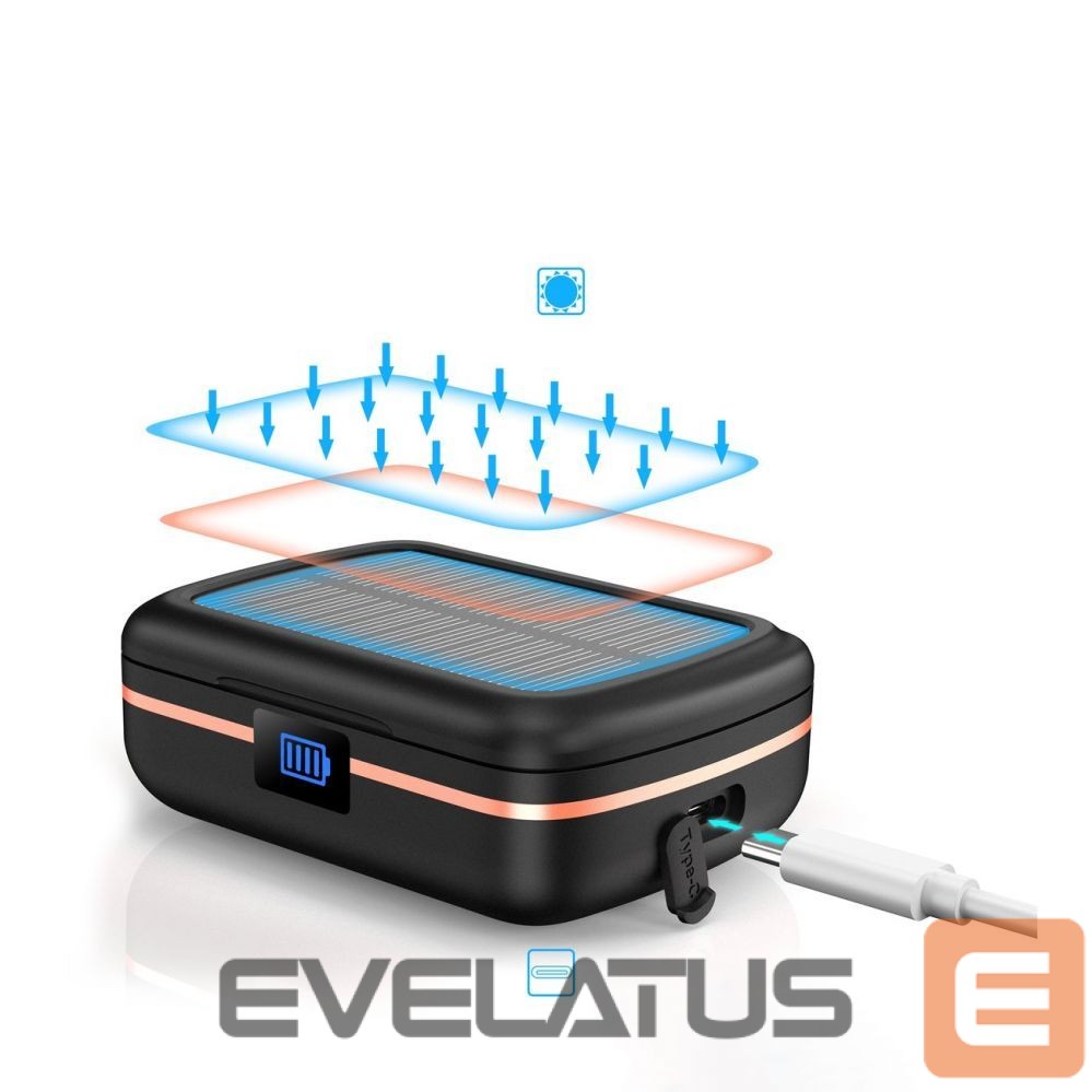 juhtmega kõlarid Choetech Choetech TWS wireless headphones waterproof with solar panel and built-in 2500mAh powerbank black (BH-T05)