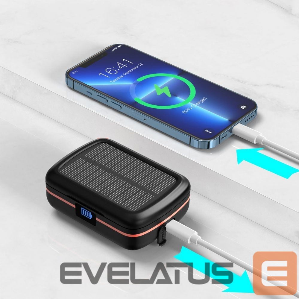 juhtmega kõlarid Choetech Choetech TWS wireless headphones waterproof with solar panel and built-in 2500mAh powerbank black (BH-T05)