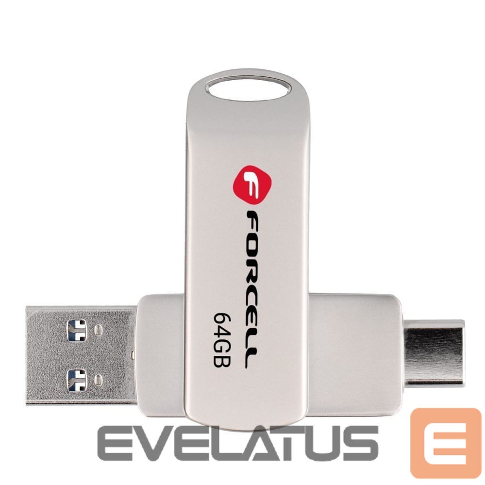 Mälukaardid Forcell Pendrive 64GB USB 3.2 Gen 1 (USB A / USB C) Forcell F-Data Metal Duo silver