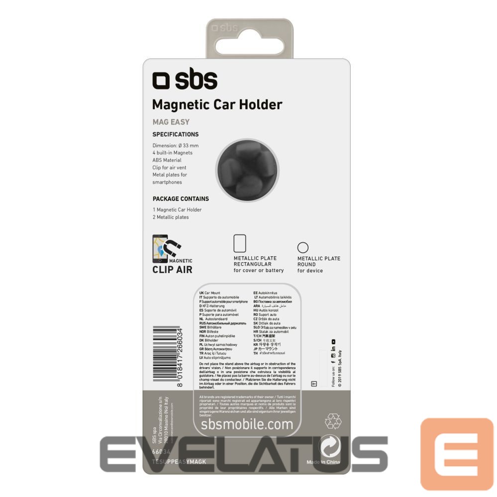 Auto holder SBS SBS TESUPPEASYMAGK smartphone holder magnetic, for air vent - black