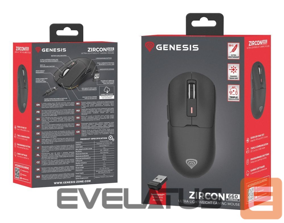 Computer mouse Genesis Gaming Mouse | Zircon 660 | Wired/Wireless | 2.4 GHz, Bluetooth, USB | Black