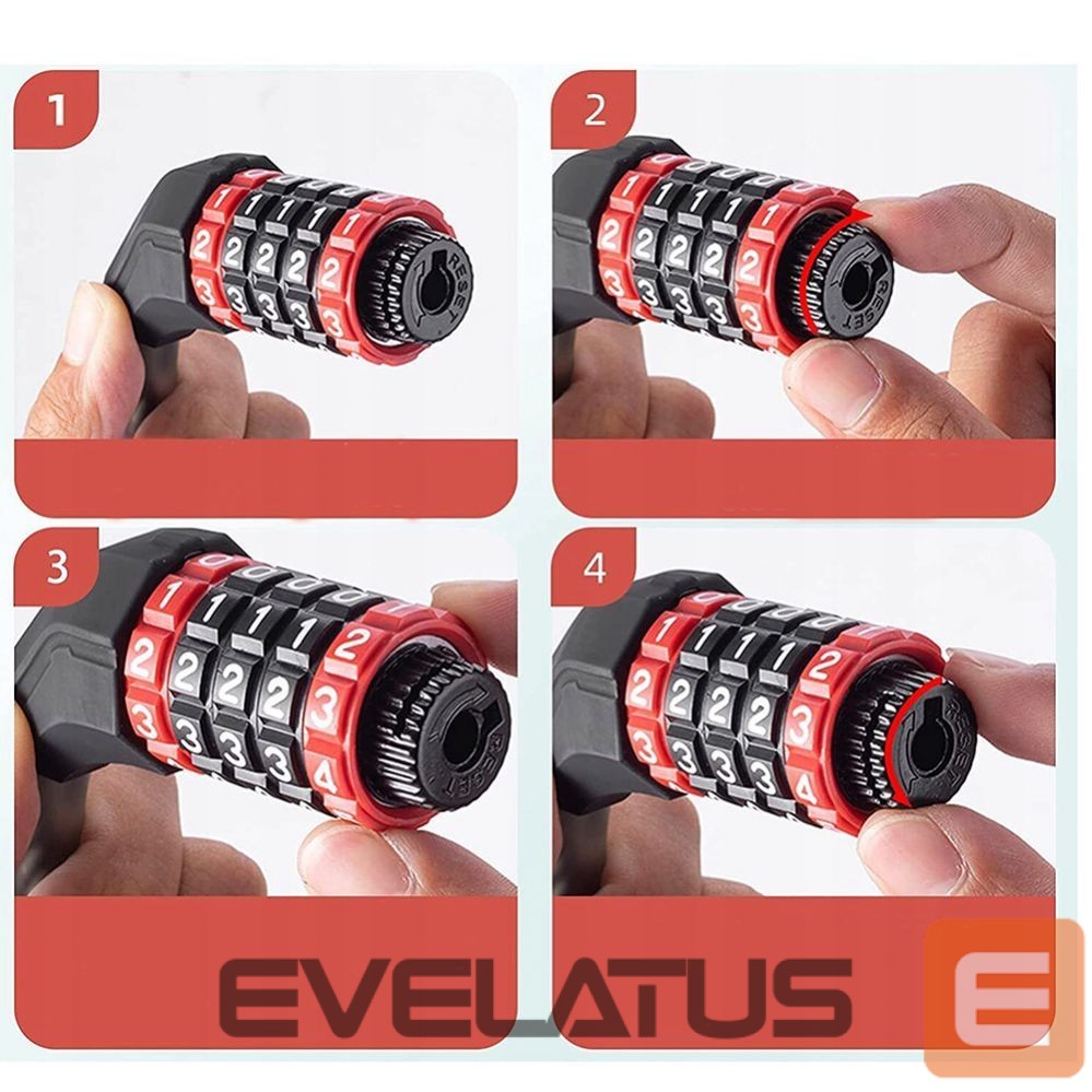 Bicycle accessory Rockbros Rockbros RKS507-1BK bicycle lock with combination 1.8 m - black