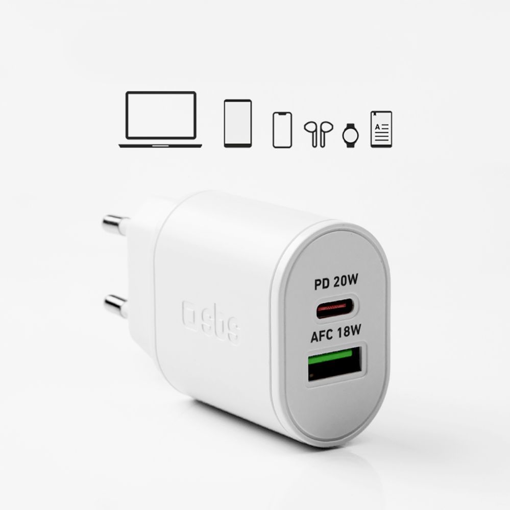 Adaptrid SBS SBS TETRPD20W 20W USB-A USB-C Wall Charger with Power Delivery - White