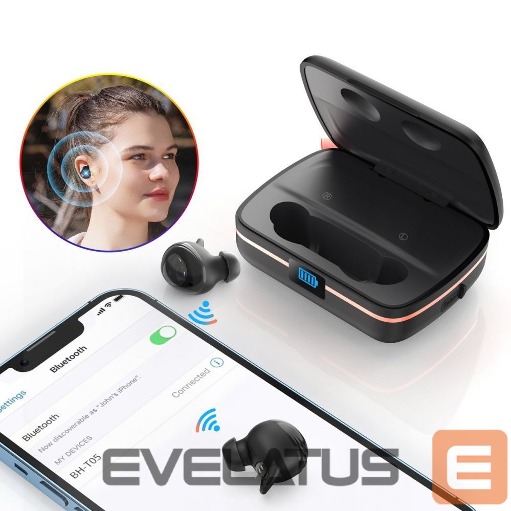 juhtmega kõlarid Choetech Choetech TWS wireless headphones waterproof with solar panel and built-in 2500mAh powerbank black (BH-T05)