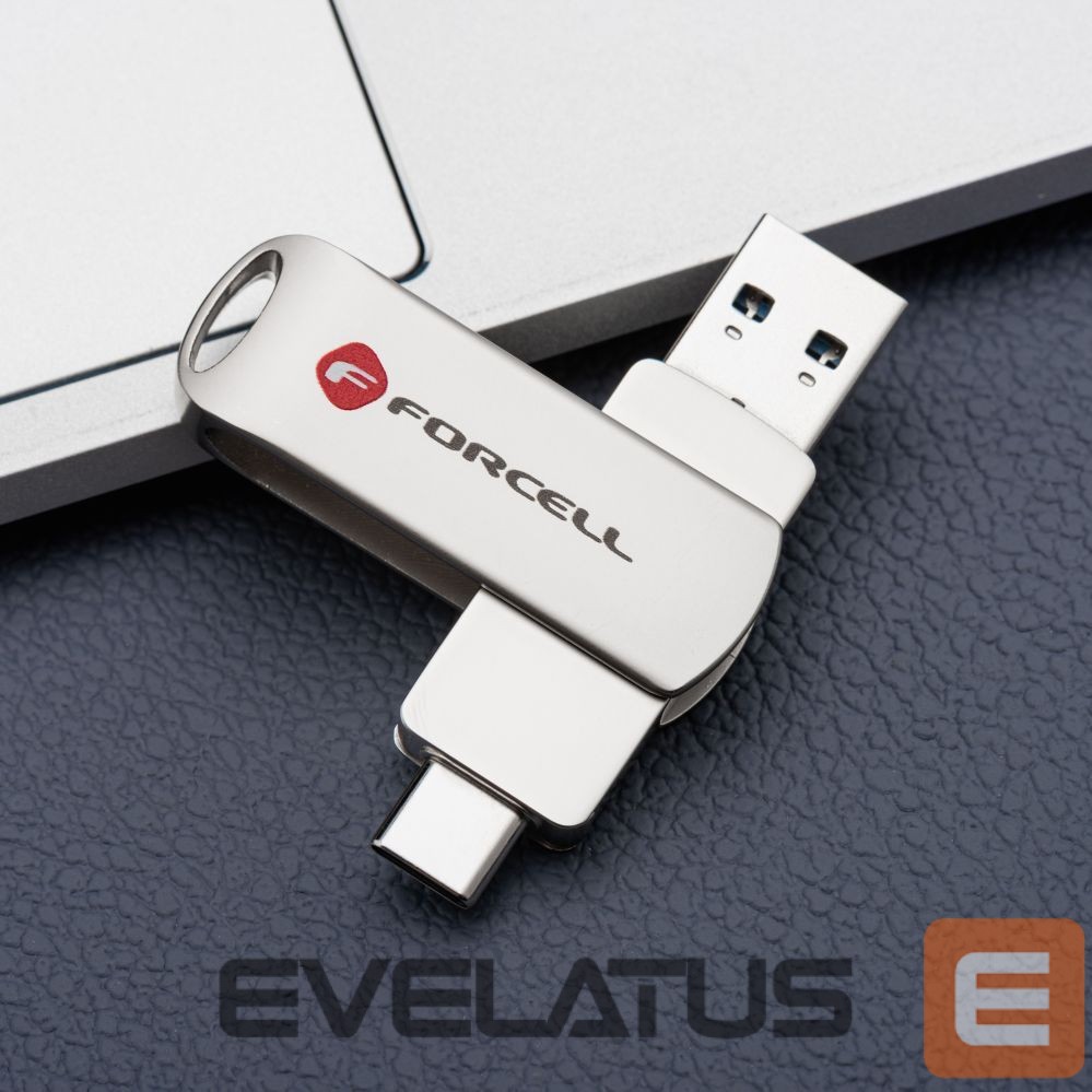 Mälukaardid Forcell Pendrive 64GB USB 3.2 Gen 1 (USB A / USB C) Forcell F-Data Metal Duo silver