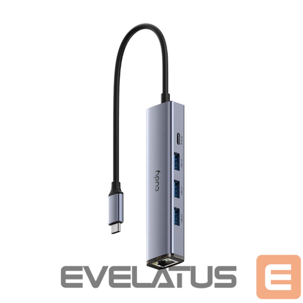 Ruuterid Cudy UH605 USB-C 5-in-1 Hub Gigabit LAN 3x USB-A 3.0 Power Input Aluminum Grey