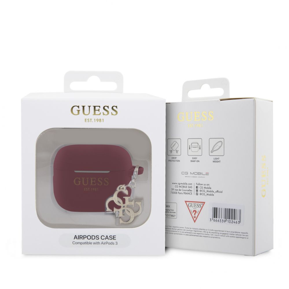 Headphone case Guess - Airpods 3 Case Silicone Classic Logo Gold With 4G Charm Marengo