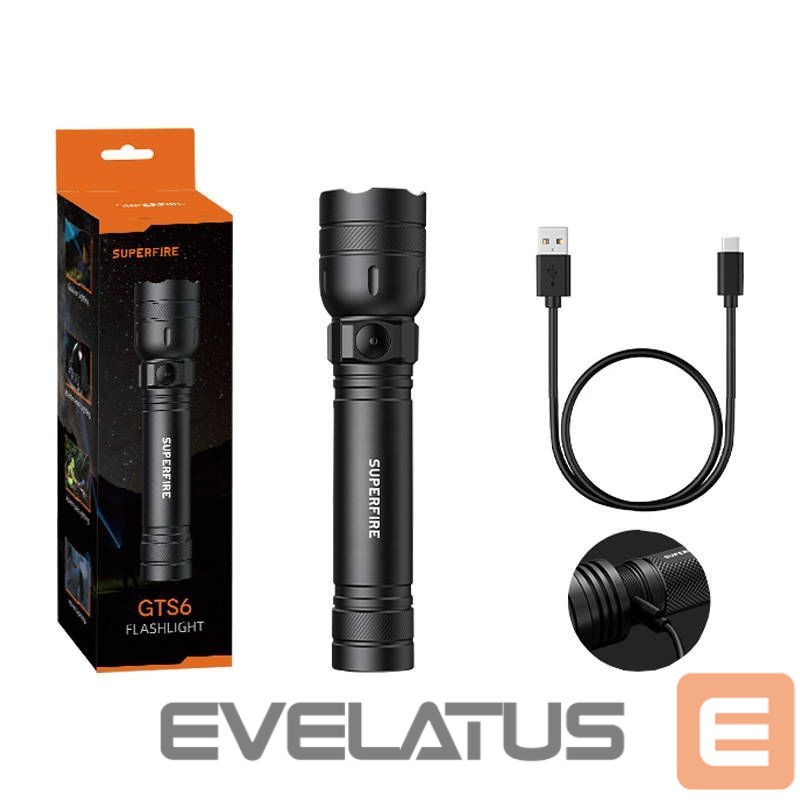 LED taskulamp Supcase Flashlight Superfire GTS6, 360lm, USB-C