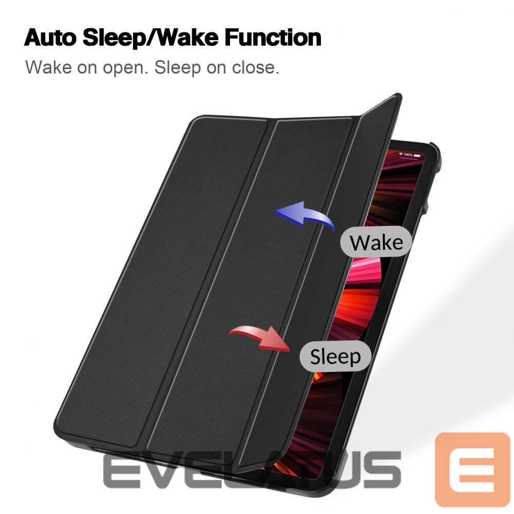 Kaaned iLike iPad Pro 12.9 6th Gen Tri-Fold Eco-Leather Stand Case Black