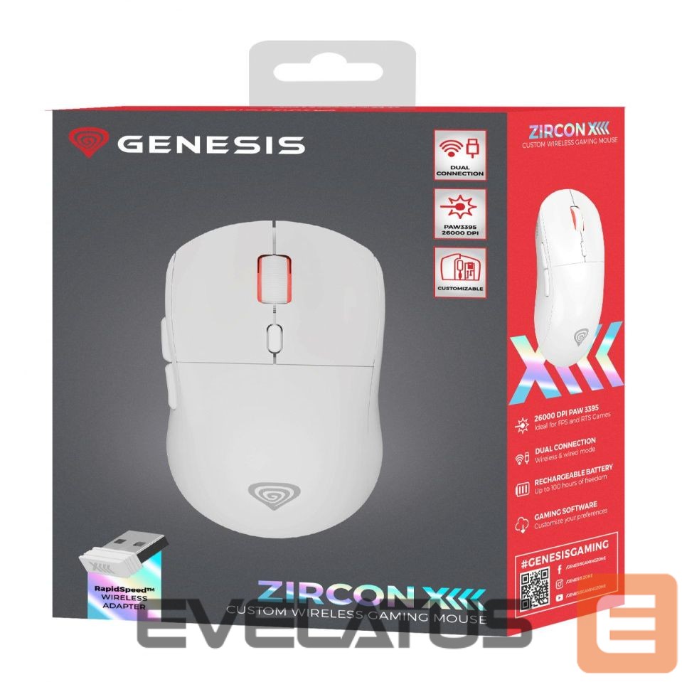 Computer mouse Genesis Zircon XIII Custom | Wireless | Gaming Mouse | 2.4 GHz, USB | White