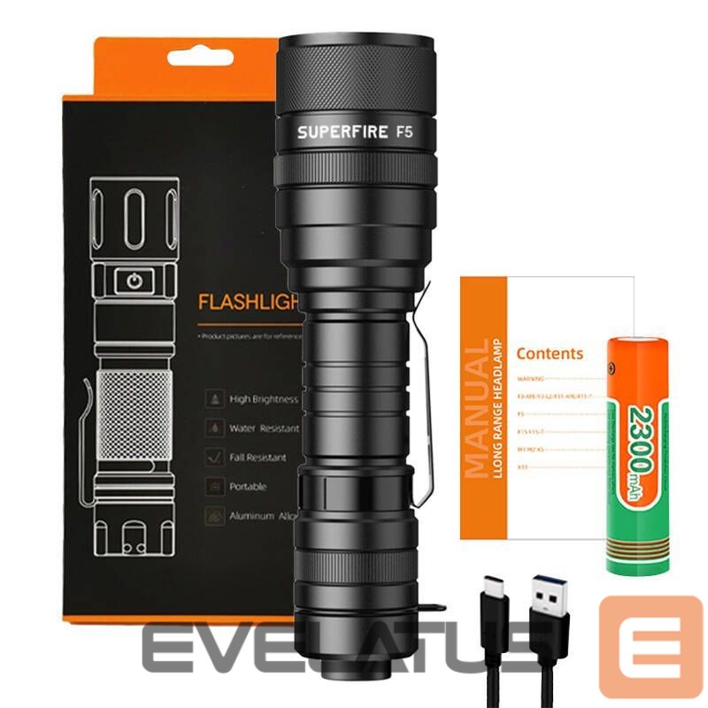 LED taskulamp Supcase Flashlight Superfire F5, 1100lm, USB