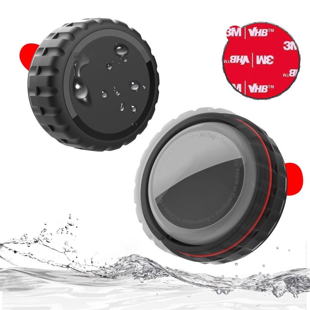 Tagakaaned Hurtel Apple AirTag Case, Screw-on, Waterproof, Self-Adhesive - Black - 4 pieces