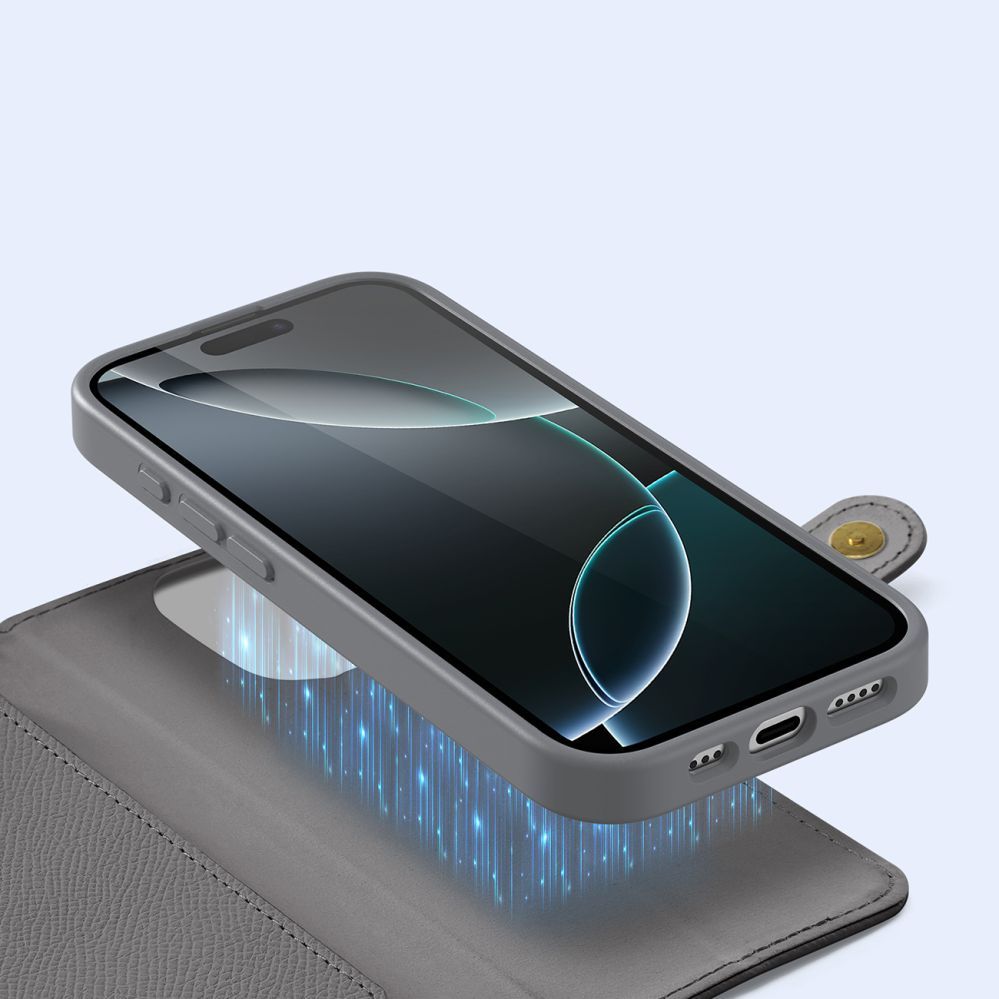 Tagakaaned Dux Ducis Dux Ducis Lawa Leather Case for iPhone 16 Pro Max with Detachable Magnetic Wallet - Gray
