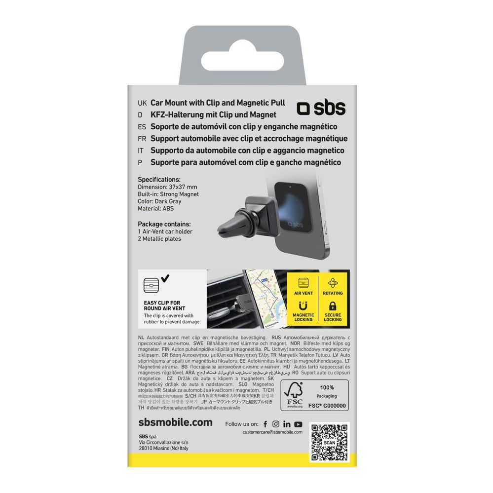 Auto holder SBS Magnetic smartphone holder SBS TESUPMAGLCLIP - black