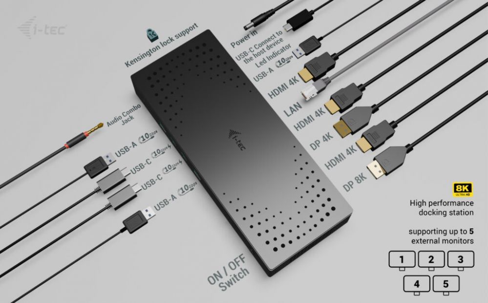 Computer accessories I-TEC I-TEC Universal 5x 4K Display DS+PD 100W