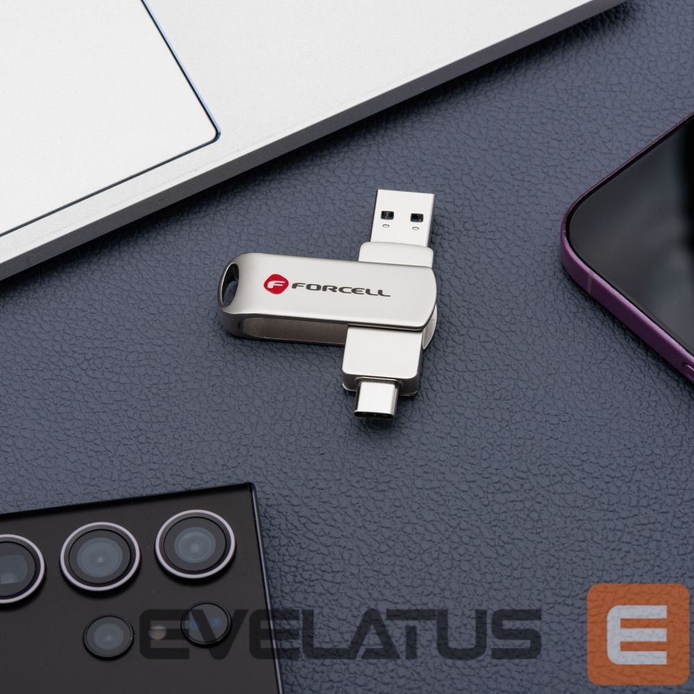 Mälukaardid Forcell Pendrive 64GB USB 3.2 Gen 1 (USB A / USB C) Forcell F-Data Metal Duo silver