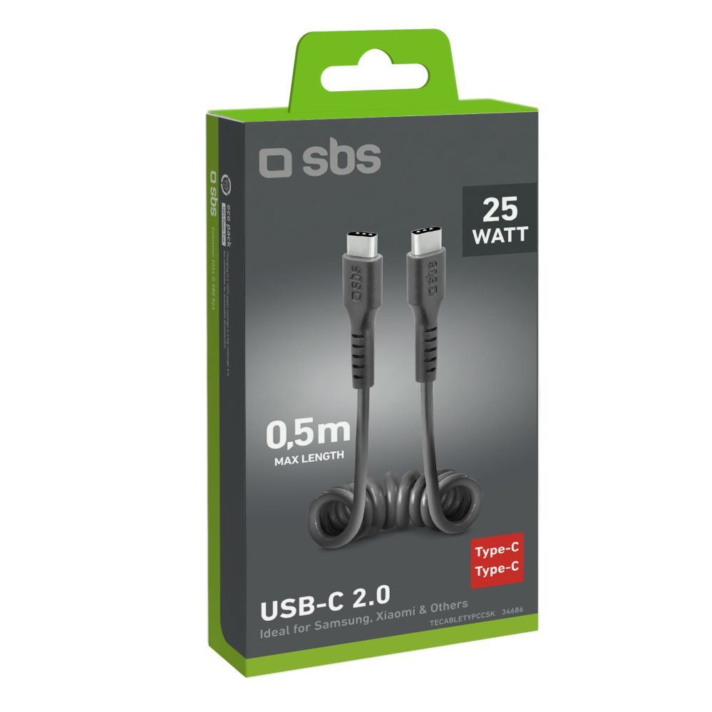 Kabelis SBS SBS TECABLETYPCCSK USB-C spiral cable - USB-C 0.5m - black