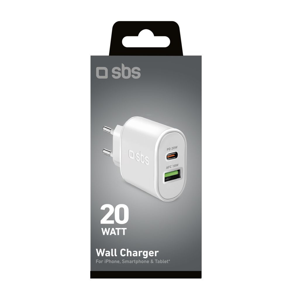 Adaptrid SBS SBS TETRPD20W 20W USB-A USB-C Wall Charger with Power Delivery - White