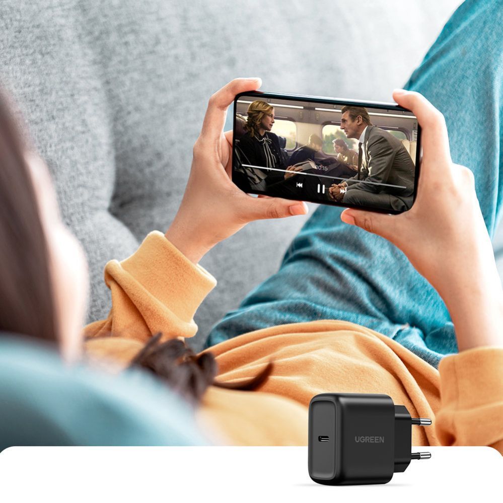 Adaptrid Ugreen USB Type C charger 25W Power Delivery + USB Type C cable 2m (50581) Black